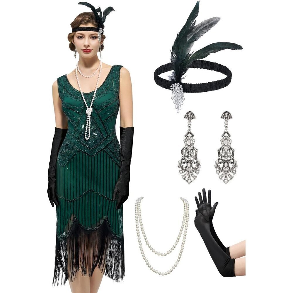 Flapper Dress Women 1920s Sequin Fringe Gatsby Costume for Party